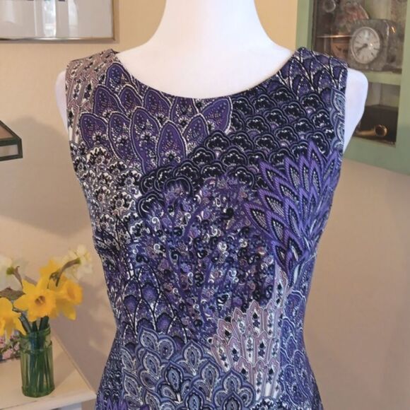 Connected Apparel Purple Feathery Dress. Patchwork. Feathers. Arabesque. - Picture 2 of 10